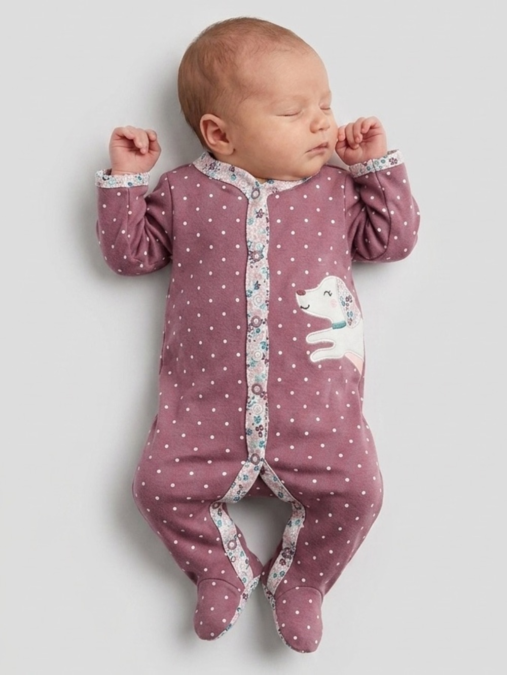 Carter's Plum Polka Dot Footie with Dog Applique